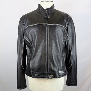 Harley-Davidson Women's Leather Riding Jacket Contrast Piping Black XL EUC